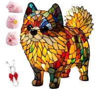 Oveallgo Katzenlampe Mosaik, Lampe De Table Led Vintage En RéSine, Lampe Chat Usb Faite Main, LumièRe Chaude Et Ambiante, IdéAle Pour Les Fans De Chiens Et De Chats(Loulou de Poméranie)