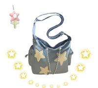 Oveallgo Sac à bandoulière Y2k, sac à bandoulière Solarix, sac à bandoulière en toile, sac à bandoulière esthétique, sac à bandoulière mignon kawaii, Bleu-a, 14.9in Large
