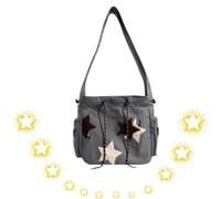 Oveallgo Sac à bandoulière Y2k, sac à bandoulière Solarix, sac à bandoulière en toile, sac à bandoulière esthétique, sac à bandoulière mignon kawaii, Gris (haute qualité), 14.9in Large