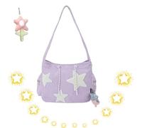 Oveallgo Sac à bandoulière Y2k, sac à bandoulière Solarix, sac à bandoulière en toile, sac à bandoulière esthétique, sac à bandoulière mignon kawaii, violet, 14.9in Large