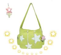 Oveallgo Sac à bandoulière Y2k, sac à bandoulière Solarix, sac à bandoulière en toile, sac à bandoulière esthétique, sac à bandoulière mignon kawaii, Vert, 14.9in Large