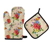 Oven Mitts and Pot Holders Set of 2 Coquelicot Bleuet Pavot Et Fleur Sauvage Oven Gloves Soft Imprimer Kitchen Potholders, pour Décorations Cuisine, Griller, Cuisiner