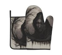 Oven Mitts and Pot Holders Set of 2 Horrible Branches Imprimées Kitchen Mitts Coton Doublure Résistant À La Chaleur Baking Mittens, pour Cuisiner, Décorations Cuisine, Cuisson