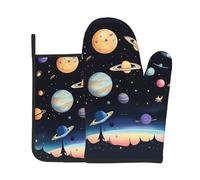 Oven Mitts and Pot Holders Set of 2 Saturne Jupiter Terre Oven Gloves Imprimer Coton Doublure BBQ Gloves, pour Cuisiner, Griller, Micro-Ondes