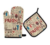 Oven Mitts and Pot Holders Set of 2 Tour Eiffel Française Vintage Paris 1 Pcs Oven Mitts with 1 Pcs Pot Holders Soft Résistant À La Chaleur Kitchen Potholders, pour Griller, Four, Patisserie