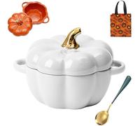 Oven Safe Pumpkin Bowls, Pumpkin Dutch Oven Pot with Lid, Mini Baking Dish Cute Pumpkin Bowl, Ceramic 0.75-Qt Petite Pumpkin, Oven & Stove Safe up to 572°f, Pumpkin Dish (White)