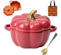 Oven Safe Pumpkin Bowls, Pumpkin Dutch Oven Pot with Lid, Mini Baking Dish Cute Pumpkin Bowl, Ceramic 0.75-Qt Petite Pumpkin, Oven & Stove Safe up to 572°f, Pumpkin Dish (Red)