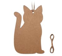 Ovenbird Lot de 50 étiquettes de prix vierges en forme de chat avec ficelle, en papier kraft pour cadeaux, cadeaux de mariage, notes de remerciement, 8,9 x 5,6 cm