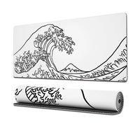 Ovenbird Tapis de souris de jeu avec bords cousus et dos antidérapant 80 x 30 cm Vagues japonaises/Blanc