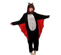 Ovender Kigurumi Deguisements Costume Pyjamas Cosplay Animaux Halloween Carnaval ou Spectacle de Noël Party Show Combinaison Unisexe Winter Zoo Adulte Femmes Hommes (L/XL, Batte Noir Rouge)