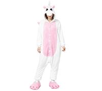 Ovender Kigurumi Deguisements Costume Pyjamas Cosplay Animaux Halloween Carnaval ou Spectacle de Noël Party Show Combinaison Unisexe Winter Zoo Adulte Femmes Hommes (L/XL, Licorne Rose Blanc)