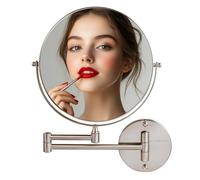 OVENTE 9" Wall Mounted Makeup Mirror with 1X/10X Magnification, Double Sided Magnifying Round Bathroom Vanity Mirror, 360° Swivel Design, Extendable and Folding Arm, Nickel Brushed MNLFW90BR1X10X