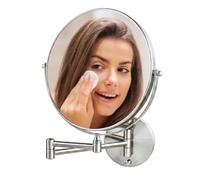 OVENTE 9" Wall Mounted Makeup Mirror with 1X/10X Magnification, Double Sided Magnifying Round Bathroom Vanity Mirror, 360° Swivel Design, Extendable and Folding Arm, Nickel Brushed MNLFW90BR1X10X