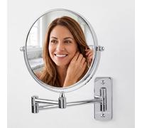 OVENTE Miroir Mural Mural avec grossissement 1X/10X, Double Face Magnifying Round Bathroom Vanity Mirror, Design pivotant à 360°, Bras Extensible et Pliant, Chrome Poli MNLFW70CH1X10X
