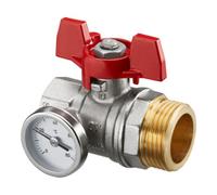 Oventrop Robinet à boisseau sphérique OV, poignée rouge avec thermomètre, 1IG x 1AG, étanche à plat. Quantité:1