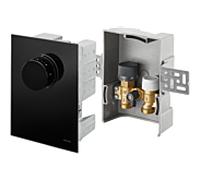 Oventrop Unibox contrôle de température de retour 1022771 verre véritable noir, avec vanne, thermostat et limiteur de température de retour