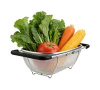 Over Sink Colander Basket - Oval Fine Mesh Drain Rack, Adjustable Strainer Organizer for Rinsing Rice Vegetable Pasta Fruit Berries Produce Canned Goods | Household Kitchen Washing Preparation