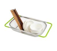 Over Sink Strainer - Extendable Silicone Handle Food Holder, Over-the-Sink Strainer Basket for Washing Pasta, Fruits, Berries, Tomatoes, Grapes, and Draining Dishes, Bowls, Plates Kitchen Prep Tool