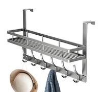 Over The Door Organizer - 20.1 Inches Carbon Steel Heavy Duty Door Rack With Basket, Hook System | Towel Holder Storage Rack For Bathroom, Kitchen, Bedroom, Clothes, Bags, Coats, Keys, No Drill H