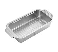 Over the Sink Dish Drainer, Adjustable Kitchen Sink Drying Rack, Removable Colander Basket, Non Slip Grip Edges, Expandable Size, for Countertop Washing Bathroom Fruit Storage17.13 Inches