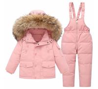 Overall Bébé Coupe-Vent Imperméable 2 Pièces Doudoune Veste et Pantalon | Col en Fourrure Amovible Fille Surpantalon Habillage Softshell Jogging Garçon Capuche Bavoir