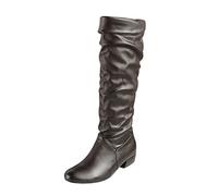 Overdose Bottes Hautes en Cuir, Sexy Femme Cuissardes Bottes Souples Hauteur Genou Pointure Large (EU:41, Noir)