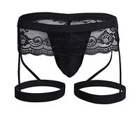 OverDose Boutique Homme Sexy Dentelle Bretelle avec String Bas de Pyjama sous-Vêtements Travesti Bulge Pouch Caleçon Slip Fesse Nue Culotte Underwear