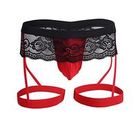 OverDose Boutique Homme Sexy Dentelle Bretelle avec String Bas de Pyjama sous-Vêtements Travesti Bulge Pouch Caleçon Slip Fesse Nue Culotte Underwear