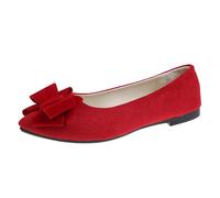 OverDose Boutique Women's Flat Shoes Spring Summer and Autumn Lightweight Suede Pointed Shallow Mouth Soft Bottom Bow Single Daily Dating Commuting Large Size Ballet Botte Red Taille 41