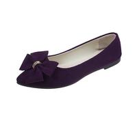 OverDose Boutique Women's Flat Shoes Spring Summer and Autumn Lightweight Suede Pointed Shallow Mouth Soft Bottom Bow Single Shoes Daily Dating Commuting Bottes Mollet Large pour Femmes (Purple, 35)