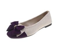 OverDose Boutique Women's Flat Shoes Spring Summer and Autumn Lightweight Suede Round Toe Shallow Mouth Soft Bottom Bow Single Daily Dating Commuting Large Size Ballet Purple Taille 41