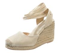 OverDose Sandales Espadrilles Compensées Femme en Toile Bout Rond, Été Chaussures Talon Haute Lacets à Bride Cheville High Plateforme Lacets à Bride Cheville Sandals