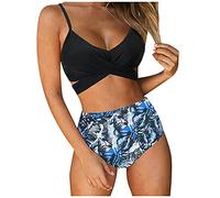OverDose Soldes Bikini Femme 2 Pièces Bohême Sexy Imprimé Tropical à Bretelles, Brésilien Taille Basse Swimwear Swimsuit Beachwear Plage Maillot de Bain