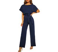 OverDose Soldes Combinaision Femme Manches Courtes Taille Haute, Ete Sexy Coupe Droite Slim Mode Pantalons Jumpsuit Clubwear Chic pour Soirée