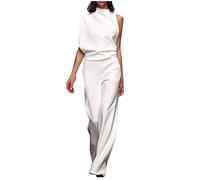 OverDose Soldes Combinaison Asymétrique Femme Chic Pantalon Large de Travail Été Mode Taille Haute Casual Jumpsuit