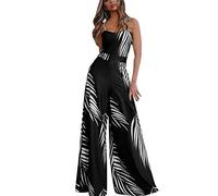 OverDose Soldes Combinaison sans Manches à imprimé Floral pour Femmes à la Mode d'été (W-Noir, 34)