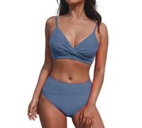 OverDose Soldes Ensemble de Maillot de Bain Triangle à Bretelles, Couleur Unie, à la Mode, décontracté, pour Femmes De Maillot De Bain Menstruelle (a-Blue, 34)