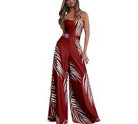 OverDose Soldes Été Combinaison Imprimé Fleur Chic pour Femme, Casual Loose Pantalons Large De Plage sans Manches Jumpsuit