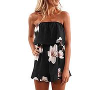 OverDose Soldes Femme Combishort Sexy Bustier Été Épaules Combinaisons Short Pantalon Casual Bandeau Romper Jumpsuit Plage pour Femmes