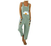 OverDose Soldes Femme Salopette à Imprimé Marguerites Été Bohème Casual Combinaisons Loose Confort Pantalons Jumpsuit