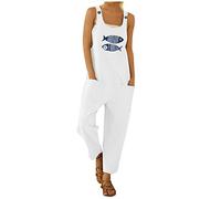 OverDose Soldes Femme Salopette à Imprimé Marguerites Été Bohème Casual Combinaisons Loose Confort Pantalons Jumpsuit