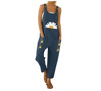 OverDose Soldes Femme Salopette à Imprimé Marguerites Été Bohème Casual Combinaisons Loose Confort Pantalons Jumpsuit