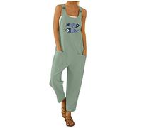 OverDose Soldes Femme Salopette à Imprimé Marguerites Été Bohème Casual Combinaisons Loose Confort Pantalons Jumpsuit