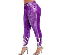 OverDose Soldes Grande Taille Leggings Slim Cowboy Imitation pour Femmes Mode Imprimé Pantalon de Sport Fitness Taille Haut Jambières Pants
