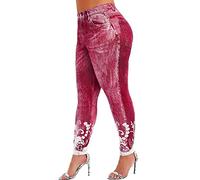 OverDose Soldes Grande Taille Leggings Slim Cowboy Imitation pour Femmes Mode Imprimé Pantalon de Sport Fitness Taille Haut Jambières Pants