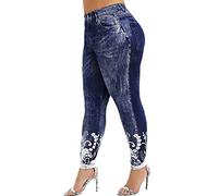 OverDose Soldes Grande Taille Leggings Slim Cowboy Imitation pour Femmes Mode Imprimé Pantalon de Sport Fitness Taille Haut Jambières Pants