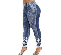 OverDose Soldes Grande Taille Leggings Slim Cowboy Imitation pour Femmes Mode Imprimé Pantalon de Sport Fitness Taille Haut Jambières Pants