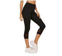 OverDose Soldes Legging Court en Tulle Femme Pantacourt Yoga Fitness Taille Haute Casual Skinny Respirant Élastique Shorts Pantalon Sport