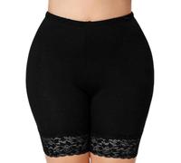 OverDose Soldes Legging Court Femme sous Jupe en Dentelle, Short Leggings Grande Taille Skinny Taille Haute Shorts de Sport Ourlet en Dentelle Noir