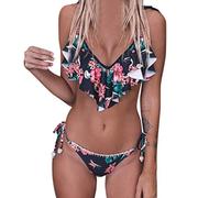 OverDose Soldes Maillot de Bain 2 Pièces Motif Imprimé Floral Brésilien pour Femme, Sexy Ensemble Bikini Push-Up Beachwear